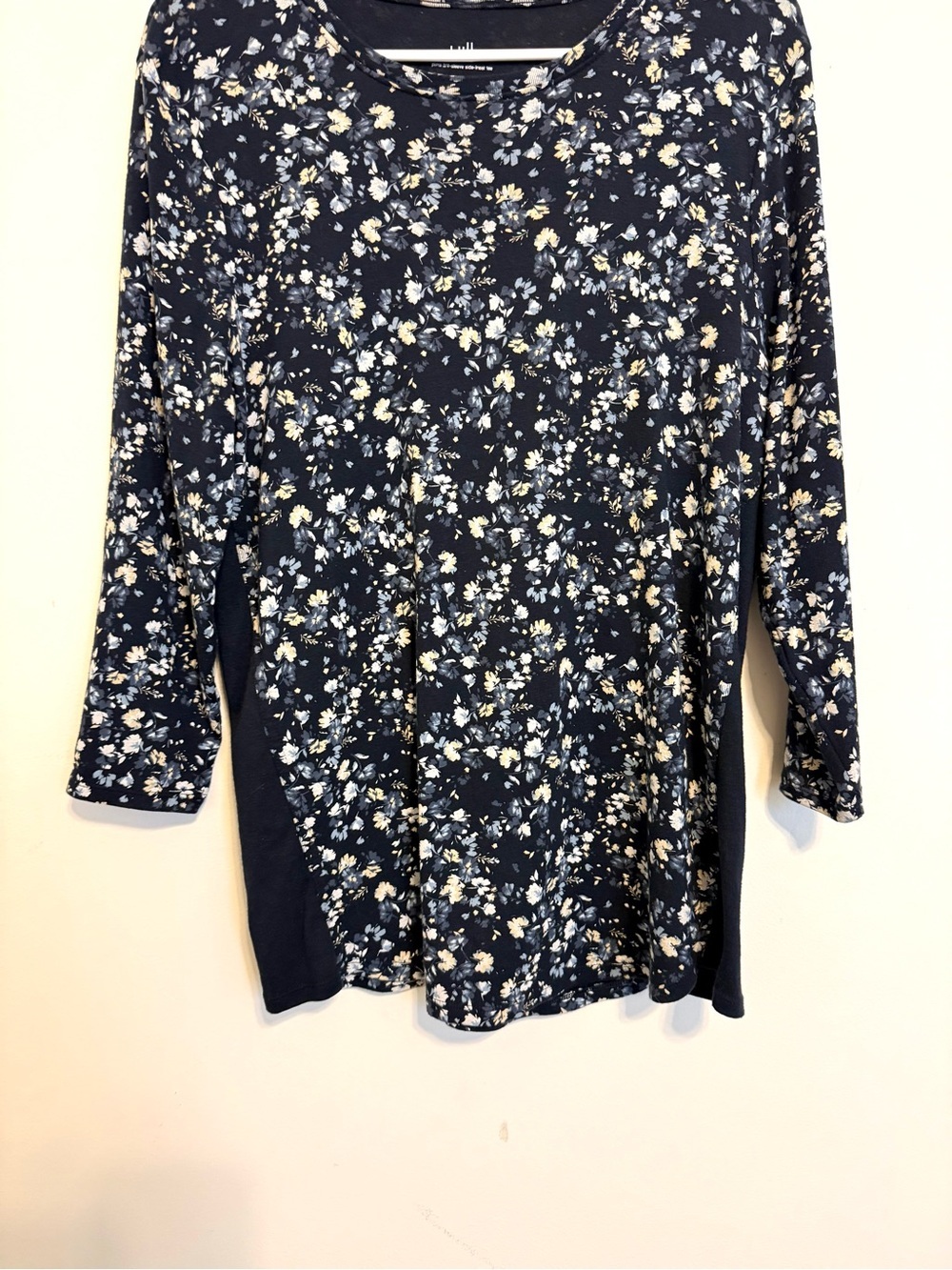 2/$30 J.Jill Floral Pima Cotton Tunic Top Large Navy Blue - Picture 4 of 6